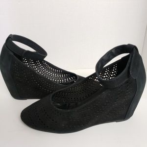 Jeffrey Campbell leather suede lasercut wedges